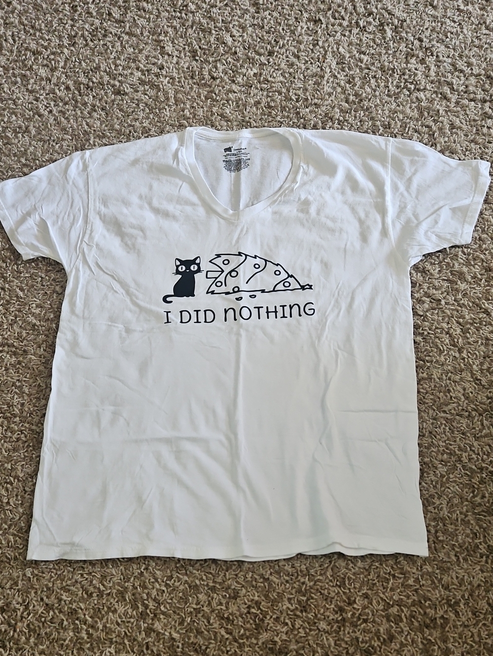 White V-Neck Tee - 'I Did Nothing'